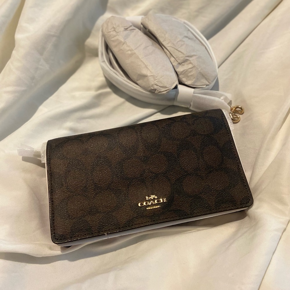 Coach Foldover Clutch Crossbody In Signature Canvas and Purple - Picture 4 of 4